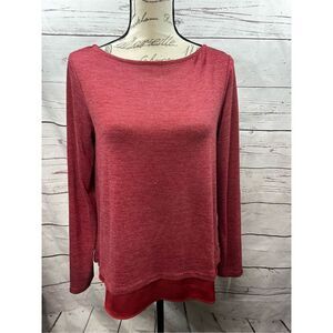 Lands' End Red Long Sleeve Top‎ Blouse Back Slit Layered Casual